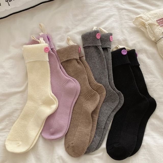 Gentiana-Plain Button Ribbed Short Socks