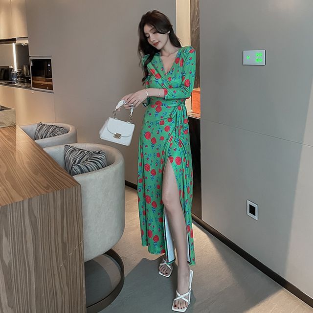 chinese dress ladies Floral Maxi Wrap Dress – Zarwaz Closet main image 1
