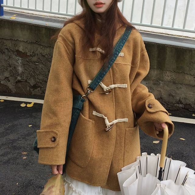 Porstina-Plain Hooded Toggle Coat