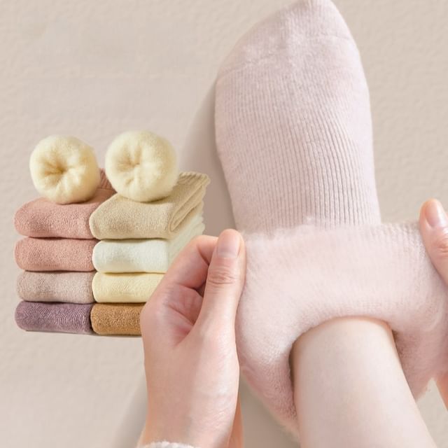 Mimiyu-Plain Fleece-Lined Short Socks Set