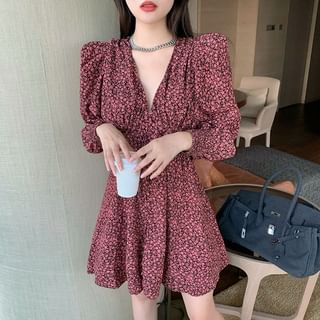 ever after-Puff-Sleeve Floral Mini Dress