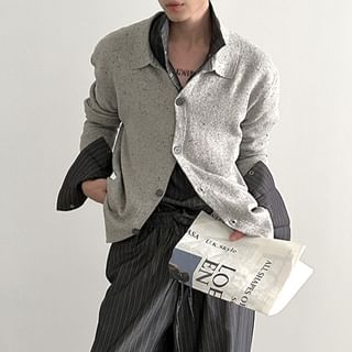 Nahagin-Collared Melange Button Cardigan