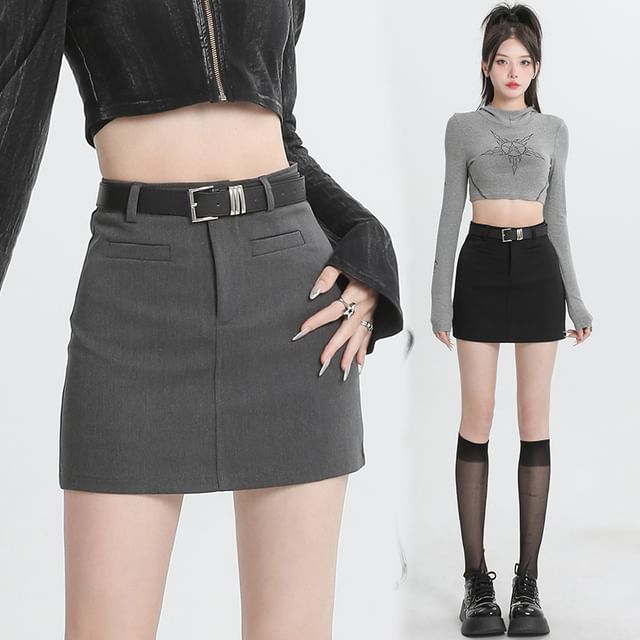 Dragan Pulse-High Waist Plain Mini Pencil Skirt