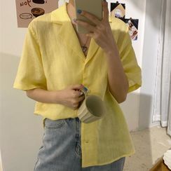 Dute - Notch Lapel Elbow-Sleeve Shirt Dute - Notch Lapel Elbow-Sleeve Shirt