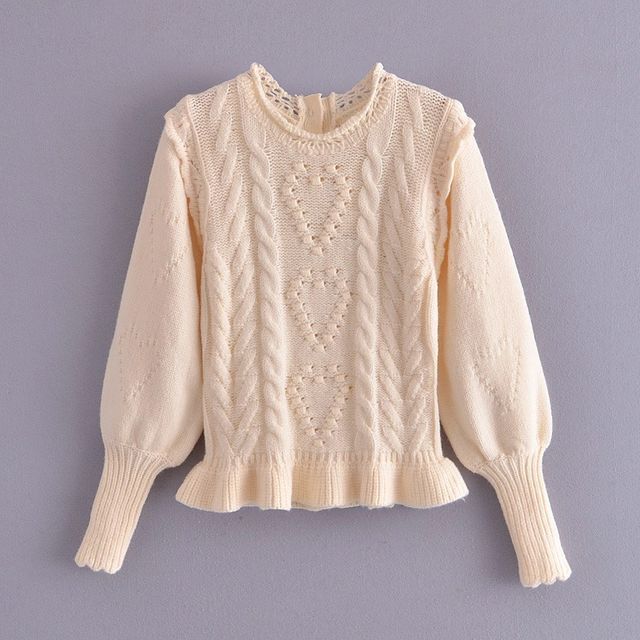 puff sleeve cable knit sweater