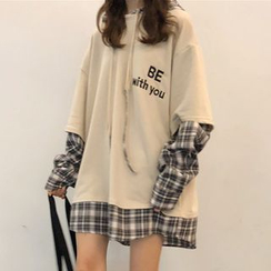 Melon Juice - Mock Two-Piece Plaid Hoodie Dress Melon Juice - Mock Two-Piece Plaid Hoodie Dress