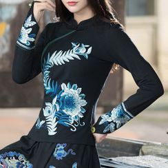 Goldeon - Traditional Chinese Long-Sleeve Embroidered Top