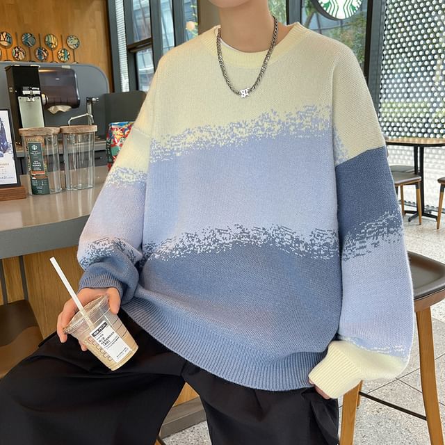 Stone Leo-Crew Neck Color Block Oversized Sweater