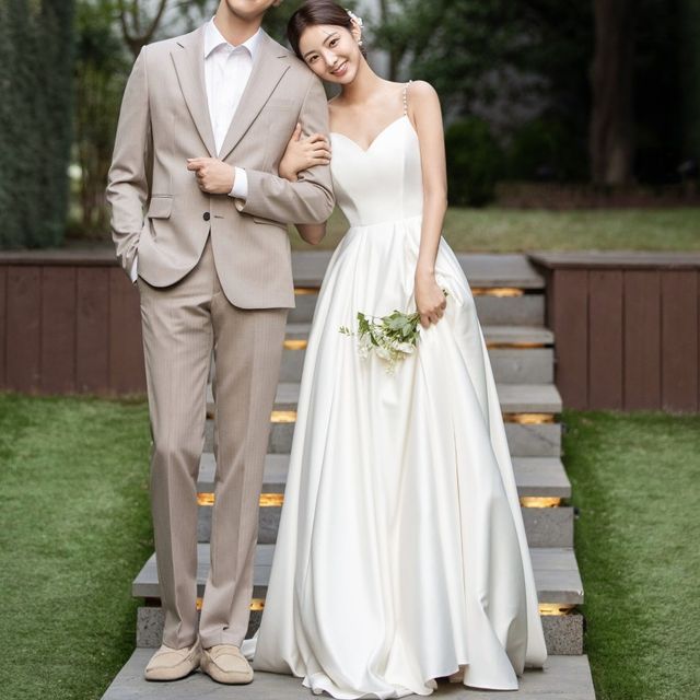 chinese dress ladies Vintage Simple Long Satin A-Line Light Ivory Wedding Dresses with Pockets US18 / Light Ivory main image 0