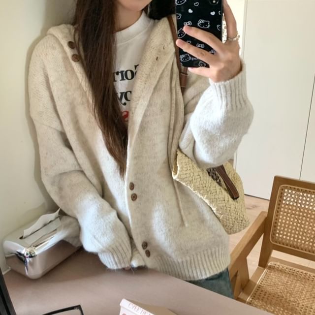 Beem-Hooded Melange Button Down Cardigan