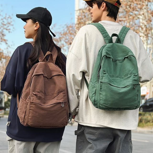 Basaran-Plain Washed Canvas Backpack