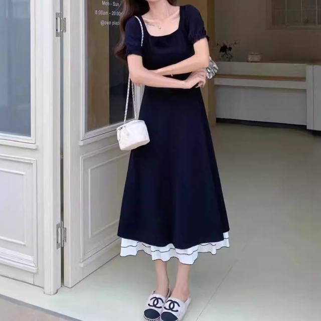 Cloud Nine-Short Sleeve Square Neck Ruffle Panel A-Line Dress Various Designs