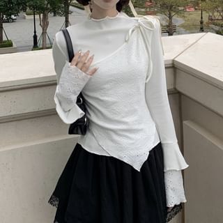 Shinsei-Mock Two-Piece Long-Sleeve Asymmetrical Plain Top