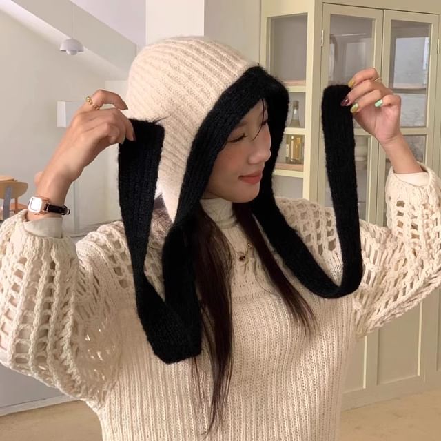 Frior-Two Tone Ribbed Knit Balaclava