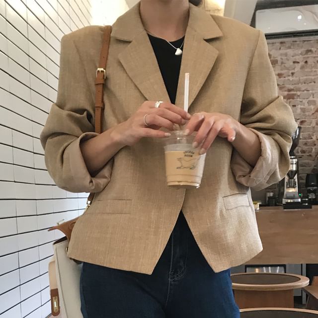 Jesong-Notch Lapel Plain Single Breasted Blazer