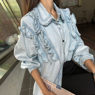 frilled denim shirt