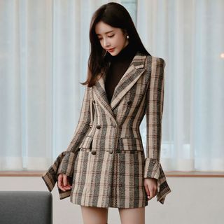 plaid double breasted coat