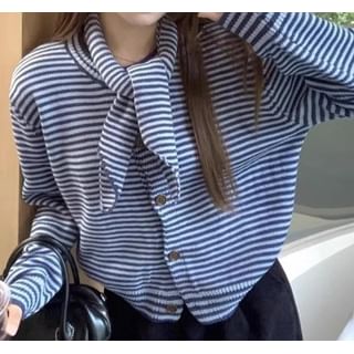 Trendycas-Shawl Collar Striped Button-Up Cardigan