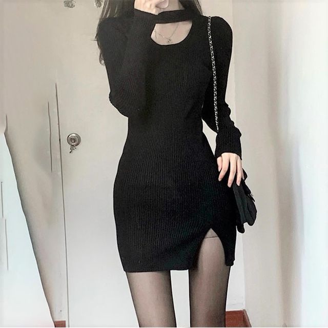 choker knit dress Malrowe - Choker-Neck Mini Bodycon Style:CE0066D