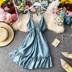 Yearnin - Crochet-Lace-Detail V-Neck Sleeveless Dress Yearnin - Crochet-Lace-Detail V-Neck Sleeveless Dress
