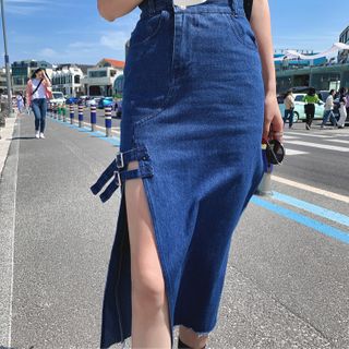 denim skirt with slit
