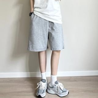 Shineon Studio-Mid Rise Plain Bermuda Sweat Shorts