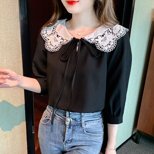 Fubail / 【新色】Bow-Tie Lace Trimming Blouse