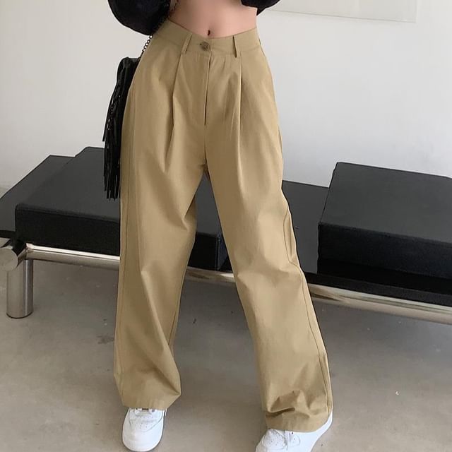 Bolgivy - High Waist Plain Wide Leg Cargo Pants (Various Designs)