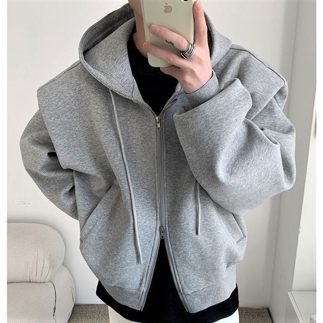 Vernanah-Long-Sleeve Plain Zip Hoodie