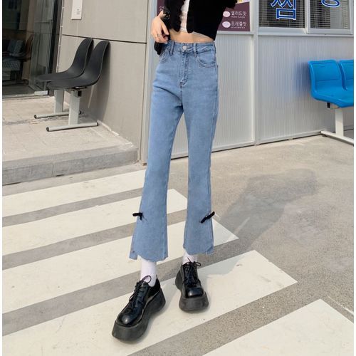 bow leg cut jeans