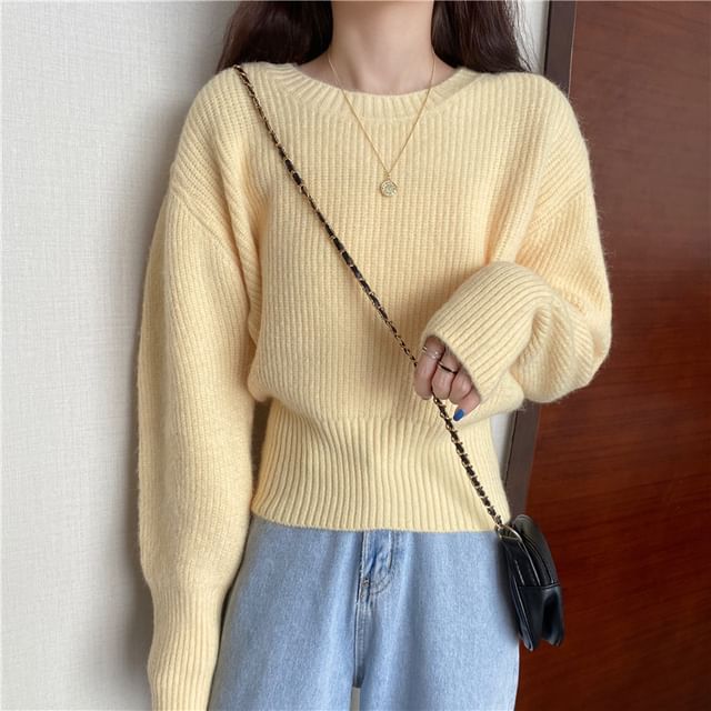 FR-Round Neck Plain Ribbed Sweater
