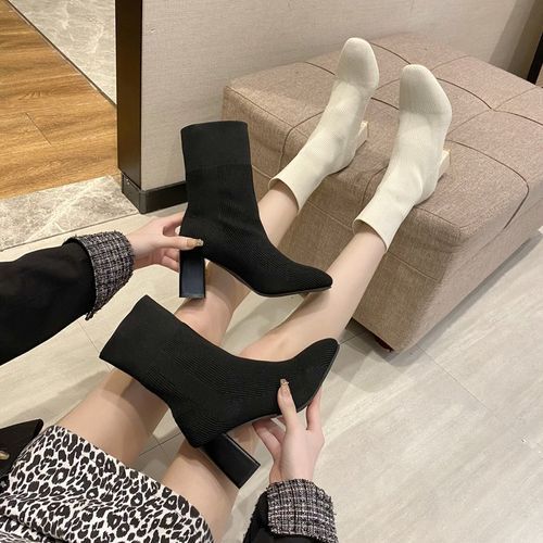 Chunky heel outlet sock boot