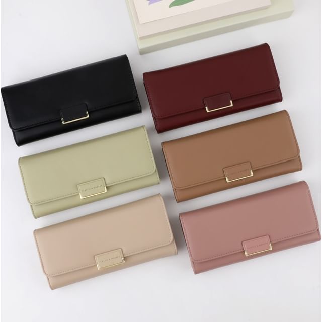 tablarosa-Plain Faux Leather Long Wallet