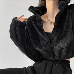 Shira - Stand-Collar Cropped Furry Jacket
