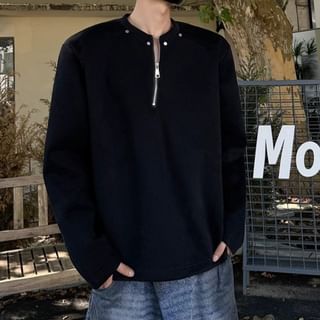 emeisa-Half Zip Studded Plain Sweatshirt