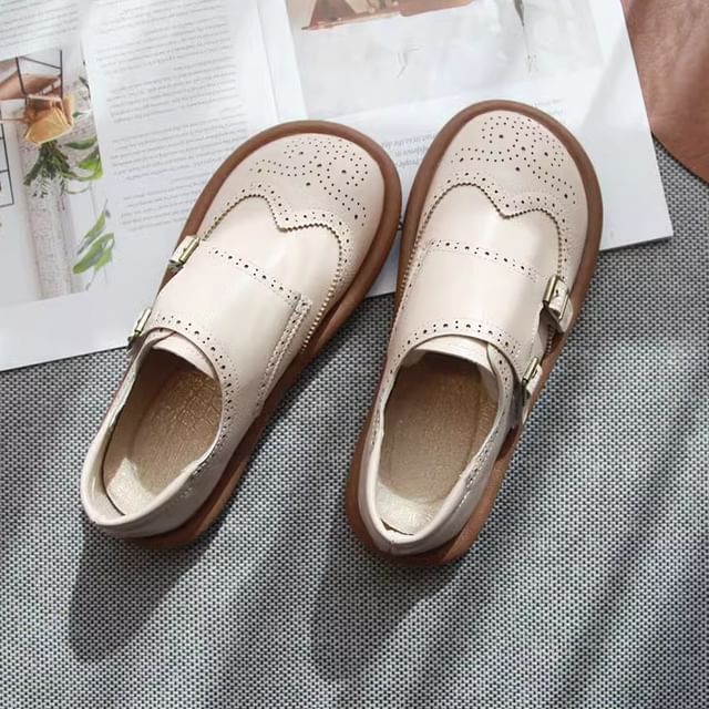 Freesia-Faux Leather Buckled Loafers