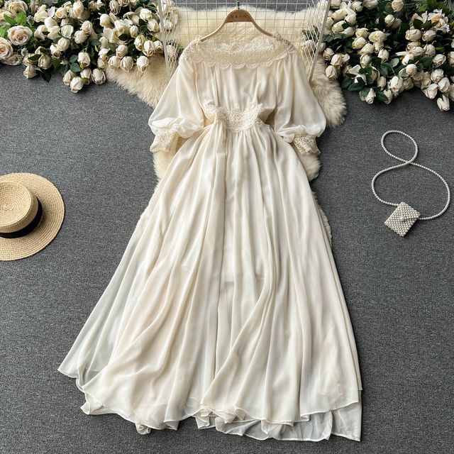 knee length dresses for ladies Pink Balloon Sleeve V Neckline Maxi Dress – PinkBlush main image 1