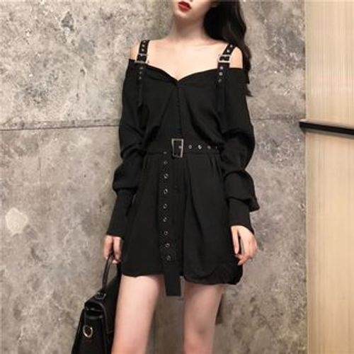 Black off the shoulder shirt online dress