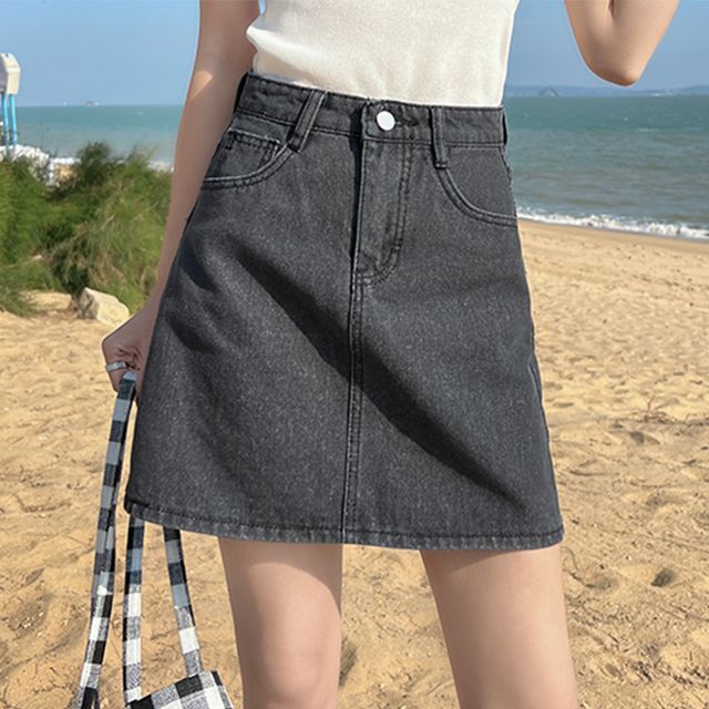 Everose-Denim Mini A-Line Skirt