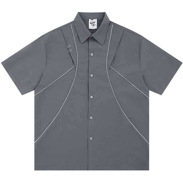 CHIC ERRO-Short-Sleeve Contrast Trim Panel Shirt