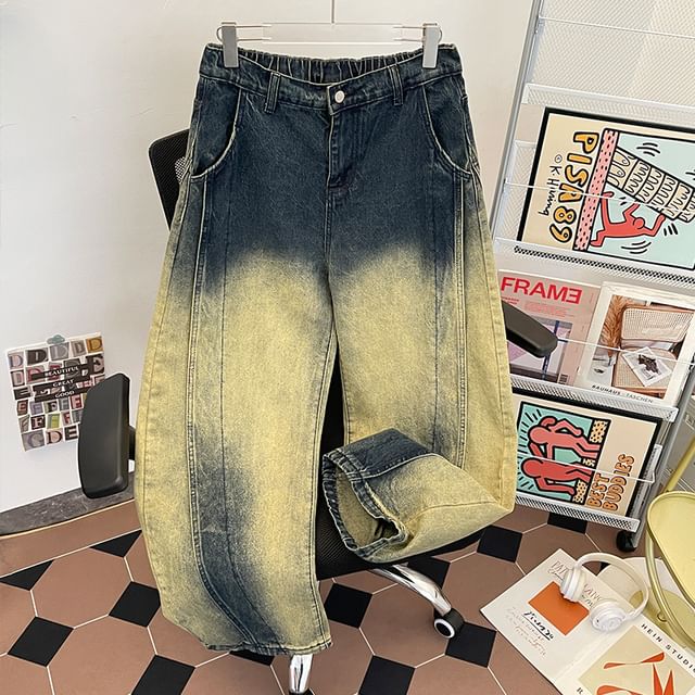 Whyessa-Gradient Washed Wide Leg Jeans