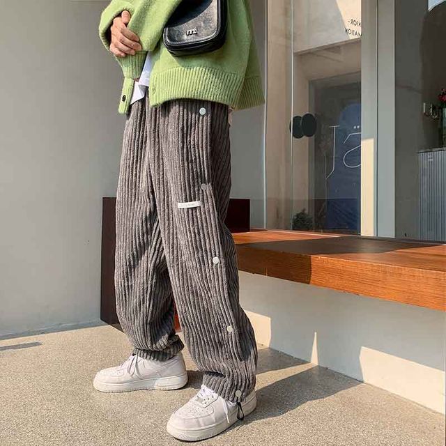 JUN.LEE - Snap Button Corduroy Wide Leg 