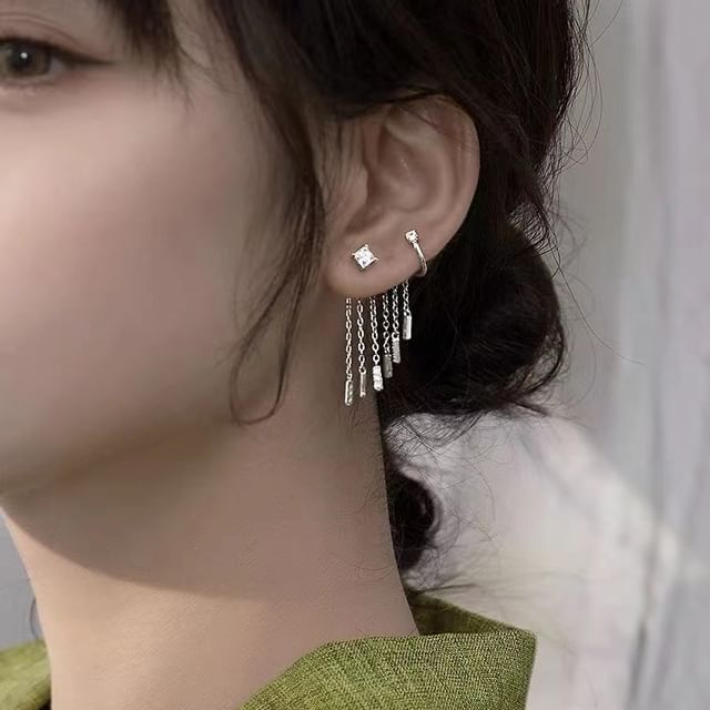 pexrl jewelry-925 Sterling Silver Rhinestone Ear Jacket with Ear Cuff