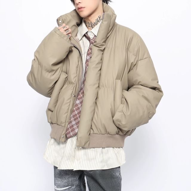 Derbundy-Stand Collar Plain Puffer Jacket