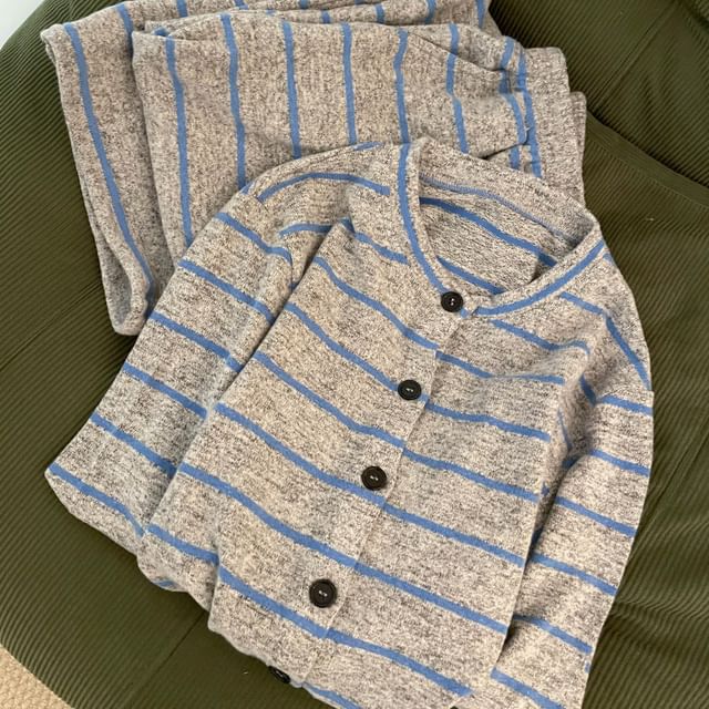 GOUB-Pajama Set Striped Button-Up Jacket Pants