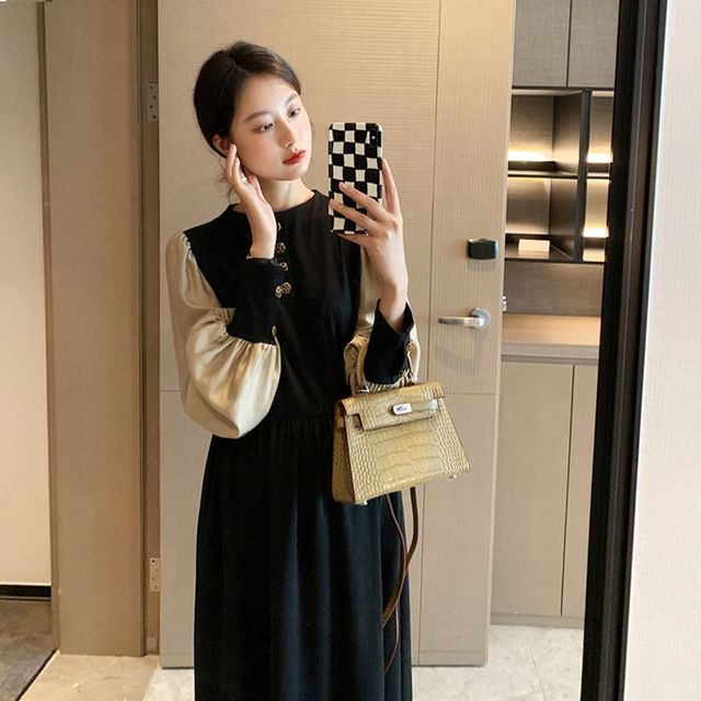 a line dress with leggings Women's Estella A-line Long Sleeved Cotton Spandex Midi Dress S/M/L/Customize Black MEAN BLVD, Black / S