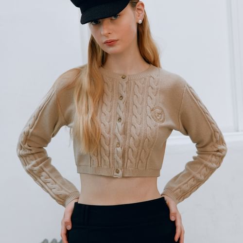 rolarola★韓国人気 CABLE BEACH CARDIGAN_3色 rolarola - Crop Cable-Knit Cardigan (Beige) | YesStyle
