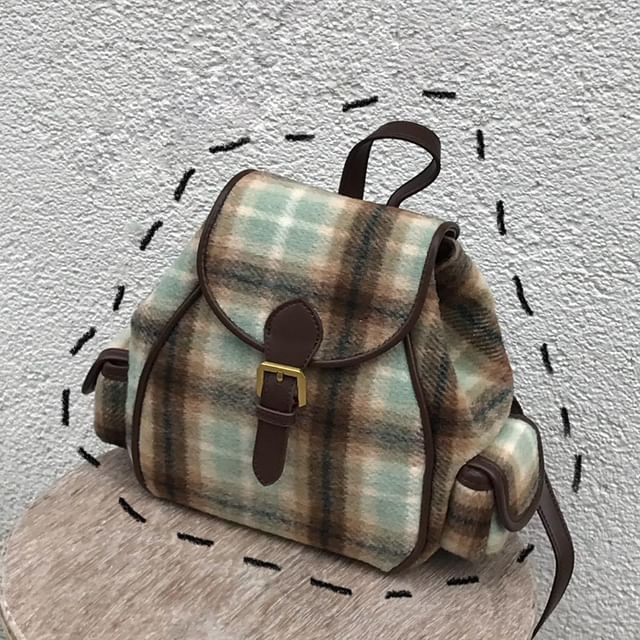 Glotto-Plaid Buckled Flap Backpack
