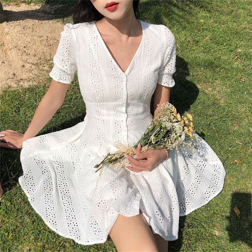 short sleeve eyelet dress