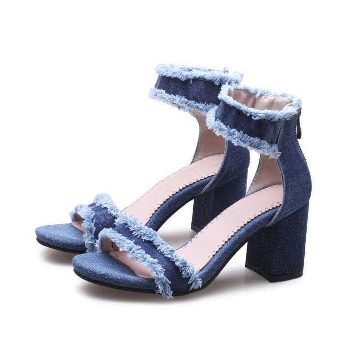denim block heel shoes